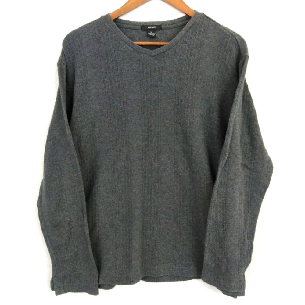 Alfani Men's V-neck Gray Long Sleeve Cotton Casual Pullover Sweater Shirt Top